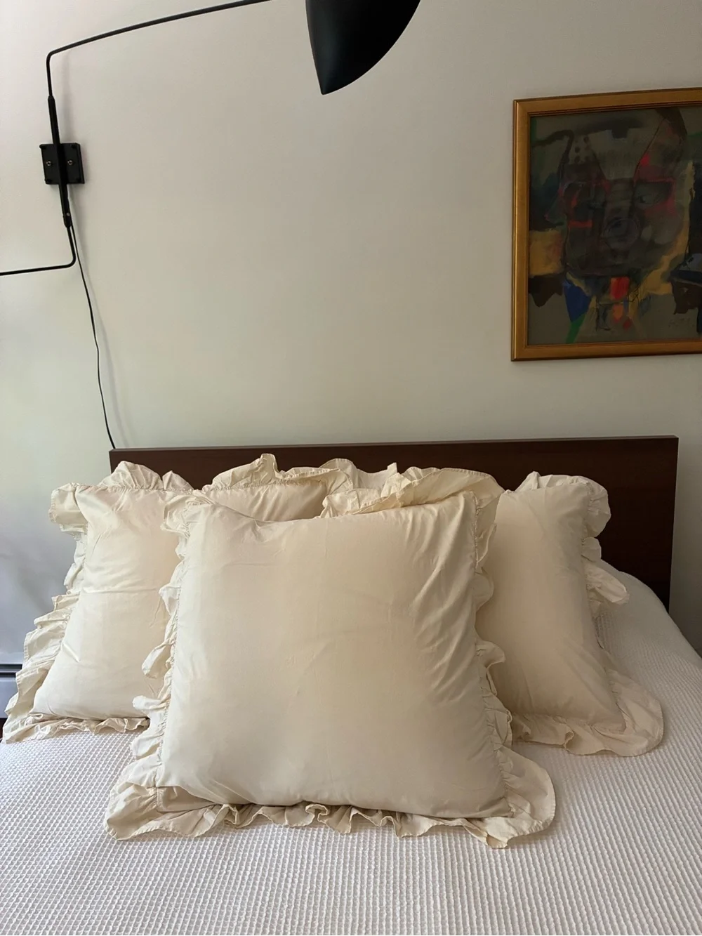 3 Ralph Lauren Ruffled Edge Euro Pillow Shams Cream